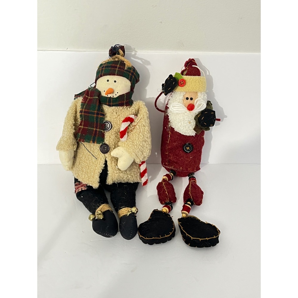 Vintage  Primitive Christmas Shelf Sitters Set‎  Multicolor Snowman Santa Decor